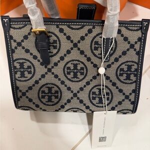 Tory Burch Black and Cream Patterned Shoulder Bag